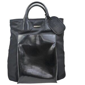 GUCCI Logo Handbag Tote Nylon Leather Black SHW Italy 02DA291